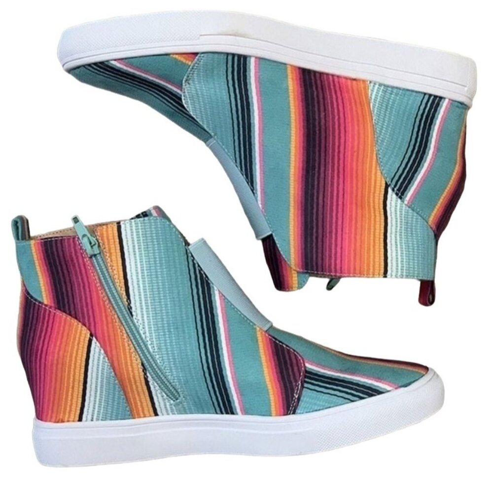 LOLA SHOES - Red and Blue Stripe High Top Sneaker (fit like size 9)
